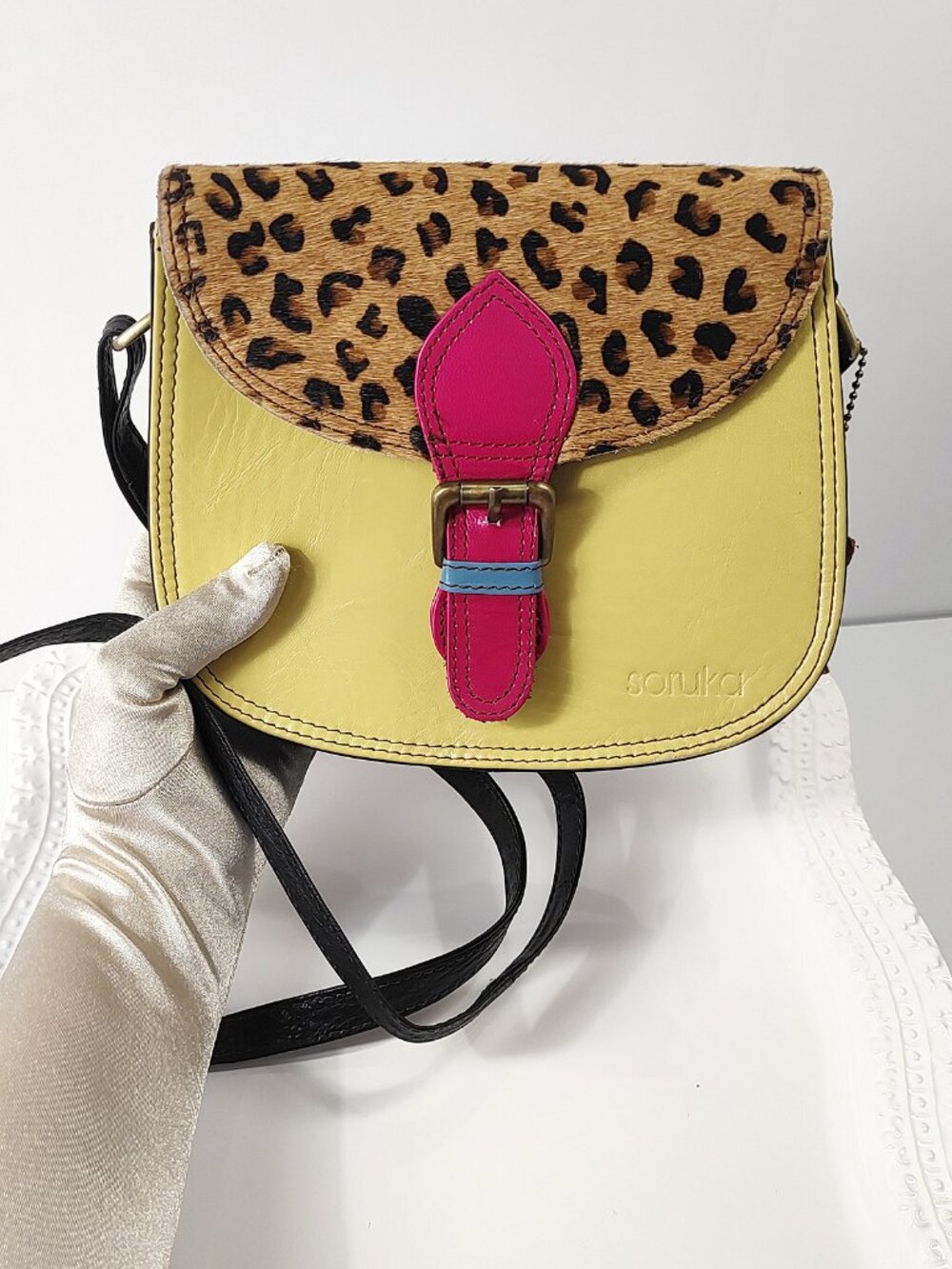 Soruka Leather Animal Print Purse Crossbody Colorblock Small Handbag Eco Cowhide